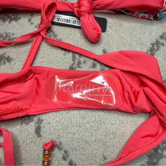 NEW VITAMIN A Coral Pink Beachy Boho Geometric Triangle Cheeky Bikini Set - Picture 6 of 10